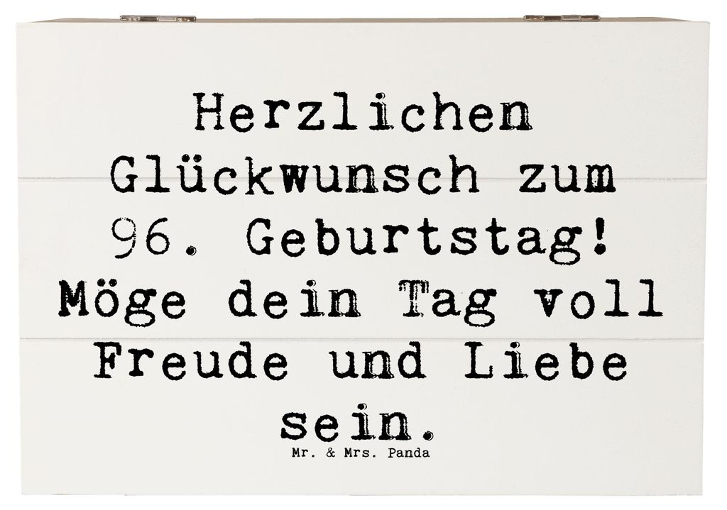 Mr. & Mrs. Panda Holzkiste Spruch 96. Geburtstag Freude 22 x 15 cm - Weiß - Geschenk, Herz und Seele, Alter, Holztruhe, besondere Anlässe, Kiste,...