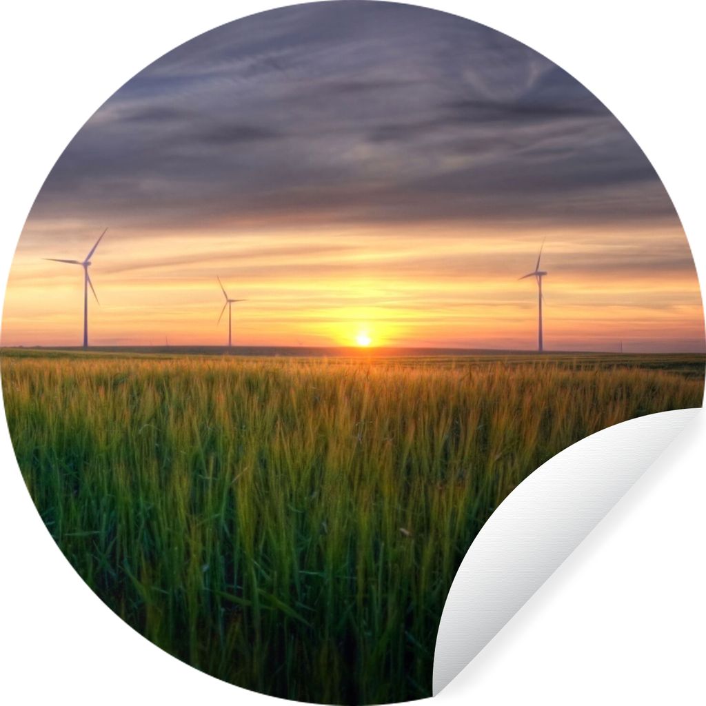 MuchoWow Runde Wandtattoo - Wandsticker Tapete Aufkleber Windmühle - Sonne - Gras Ø 30 cm Selbstklebend und Repositionierbar - Wandaufkleber - ...