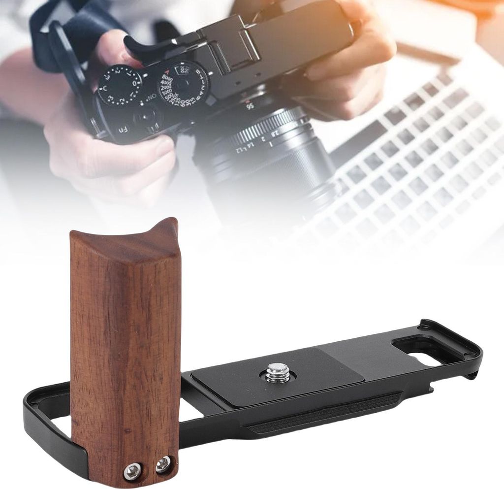 Handgriff-Kamera-L-Halterung, passend für Fujifilm X E5, Holzgriff, Aluminiumlegierung, Schnellwechselplatte, Schwarz