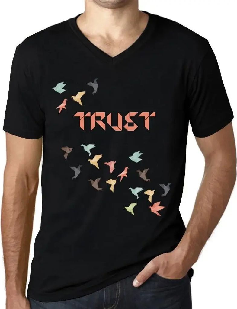Herren Grafik T-Shirt V-Ausschnitt Origami Trust Öko-Verantwortlich Vintage Jahrgang Kurzarm Lustige Druck Geburtstag Geschenk Mann