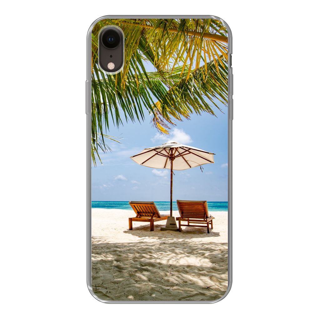 MuchoWow Handyhülle Schutzhülle Hülle für iPhone XR Strandkorb - Sonnenschirm - Palme Silikon Softcase Handy Hülle - Schutzdeckel