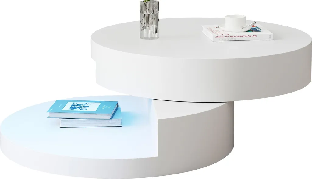 Table basse pivotante moderne pour salon avec LED et rangement MDF