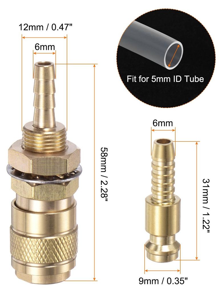 2 Stš¹ck Gas- und Wasser-Schnellverbinder fš¹r Rohr-Innendurchmesser 5 mm mit Schlauch fš¹r WIG 12 18 20 27 Schnellkupplungen Schwei?brenner-...