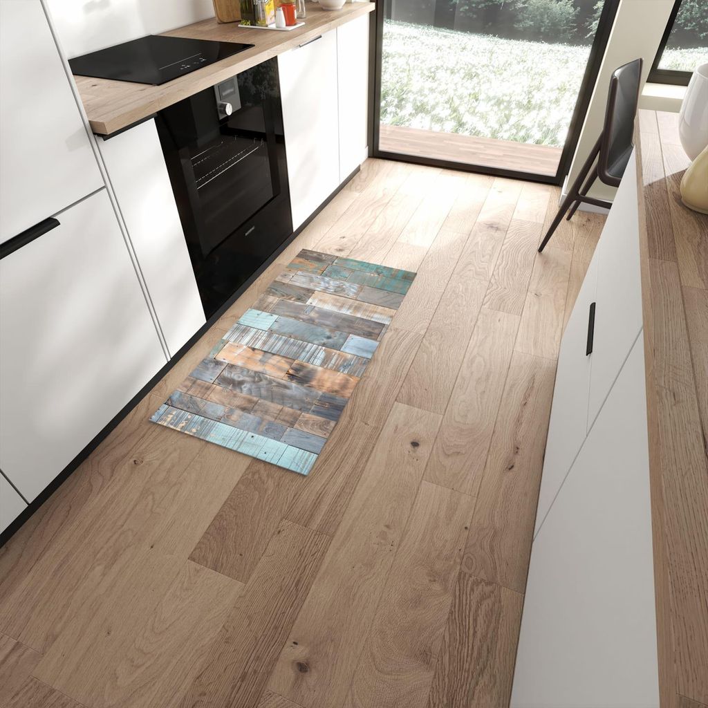 Küchenteppich 60x120cm rutschfest & abwischbar PVC Läufer - Holzplanken Vintage
