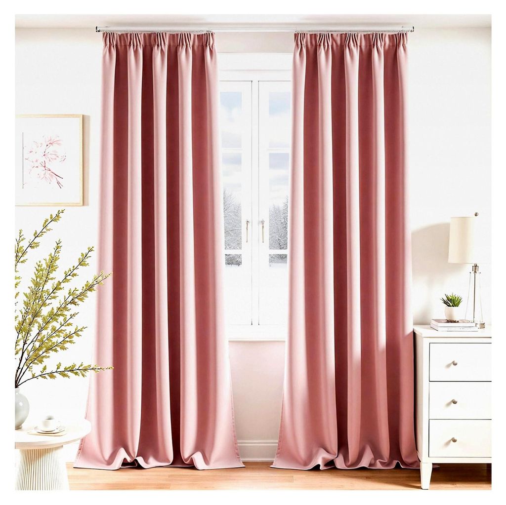 Blickdichte Gardinen mit Kräuselband in Rosa, H245 x B140cm, 2er Set für Wohnzimmer und Schlafzimmer