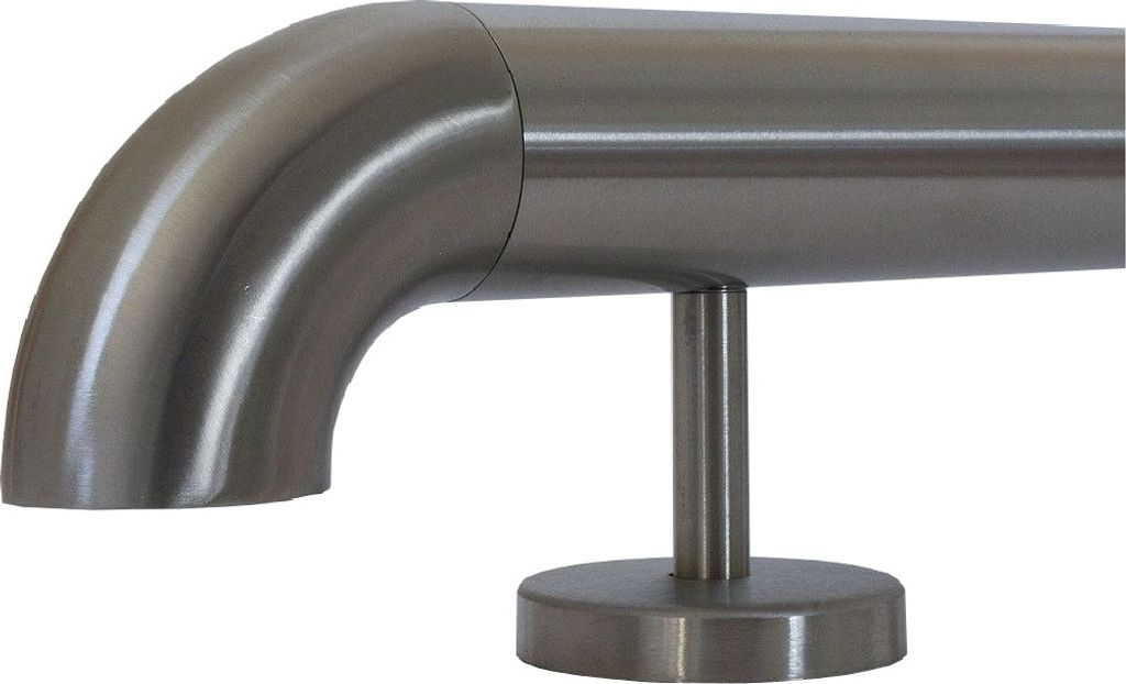 TIBU Handlauf Edelstahl 33,7 mm Geländer 0,3m - 6m, Länge 80 cm, Ende Bogen zur Wand und gerade Halter
