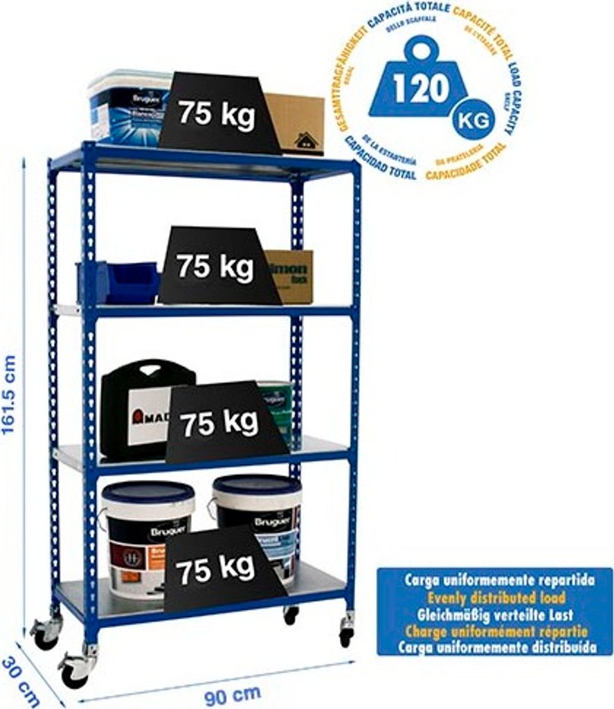 SIMONCLICK MOBILE 4/300 1500 BLAU/GALVA Metallregal