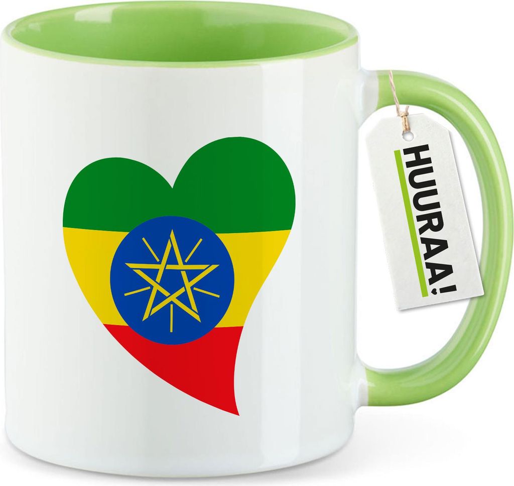 Huuraa Kaffeetasse Äthiopien Flagge Herz 330ml Grün Keramik Kaffeebecher Geschenkidee