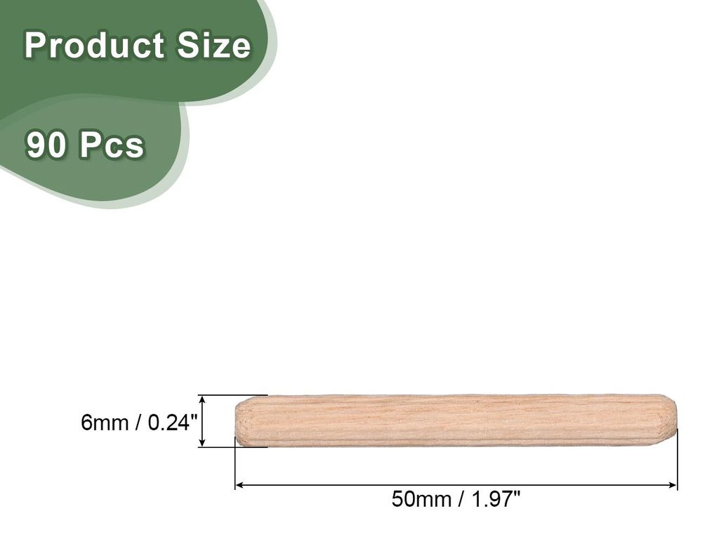 90 Stk. Holzdš¹bel 6x50mm(0,24x1,97) Gerillte abgeschr?gte Enden Holz Dš¹belstifte Getrocknetes Hartholz fš¹r Holzbearbeitung M?bel Regal