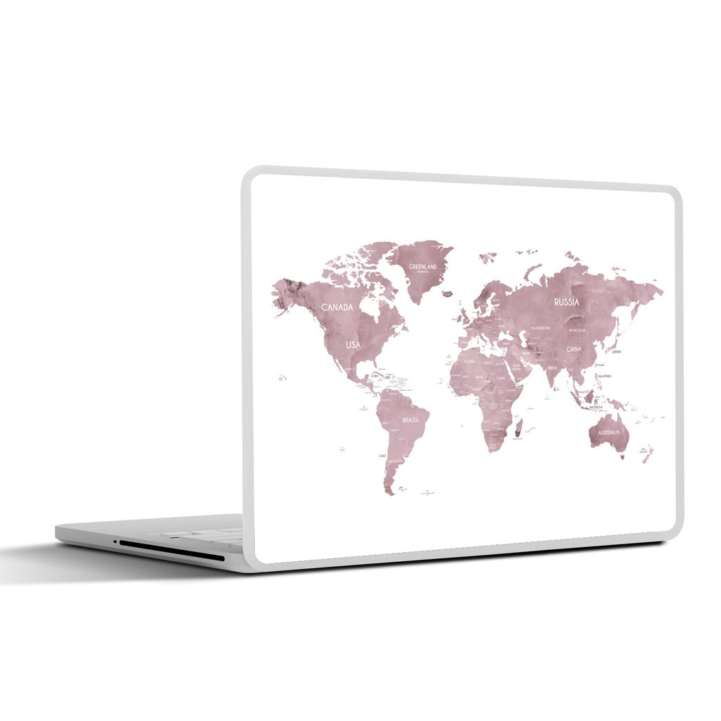 MuchoWow Laptop Aufkleber Sticker Cover Weltkarte - Rosa - Design 36.5x27.5 cm - Laptop-Sticker
