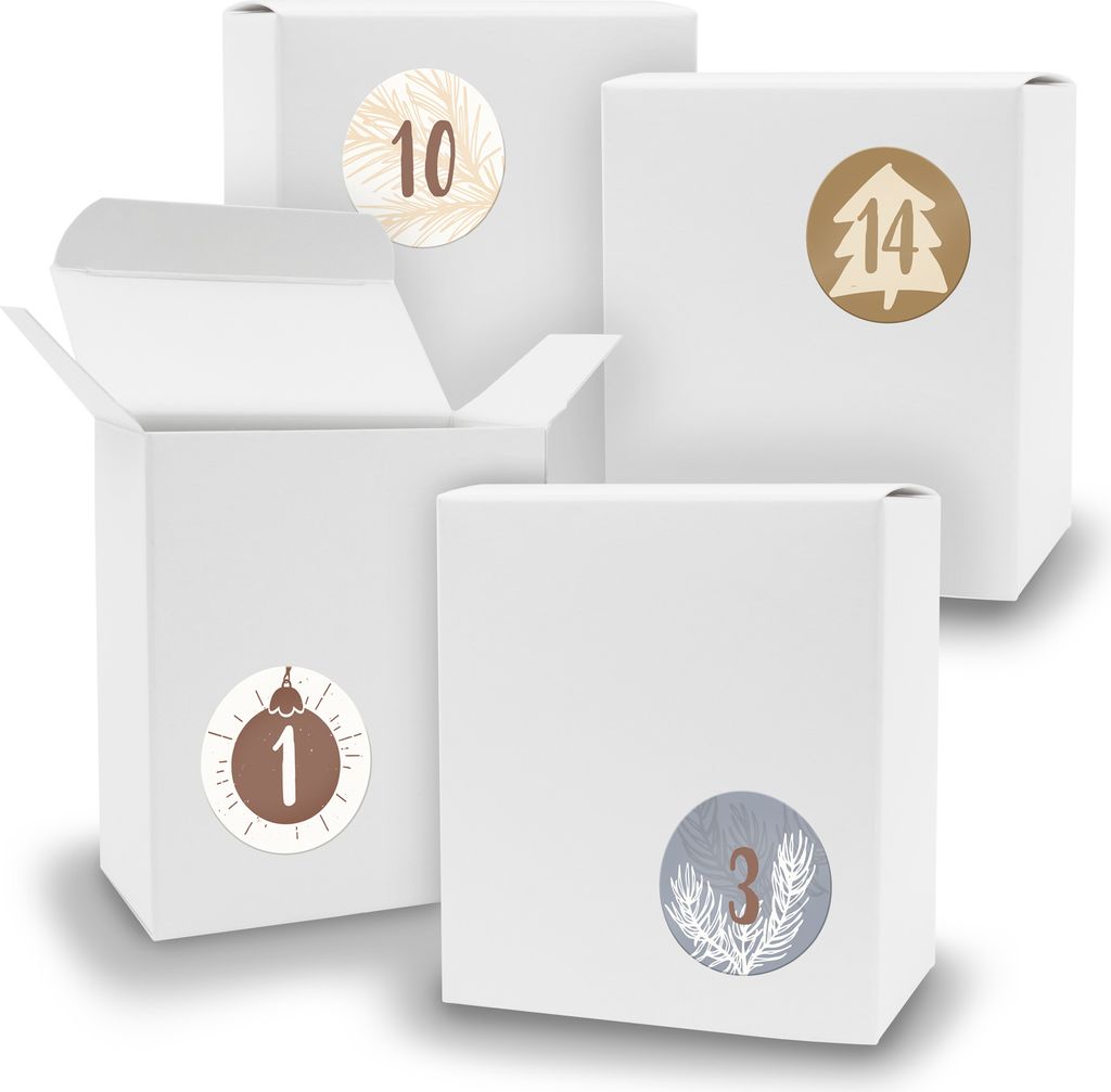 Adventskalender zum Füllen 24x Quader WEISS + Sticker V07 Z15