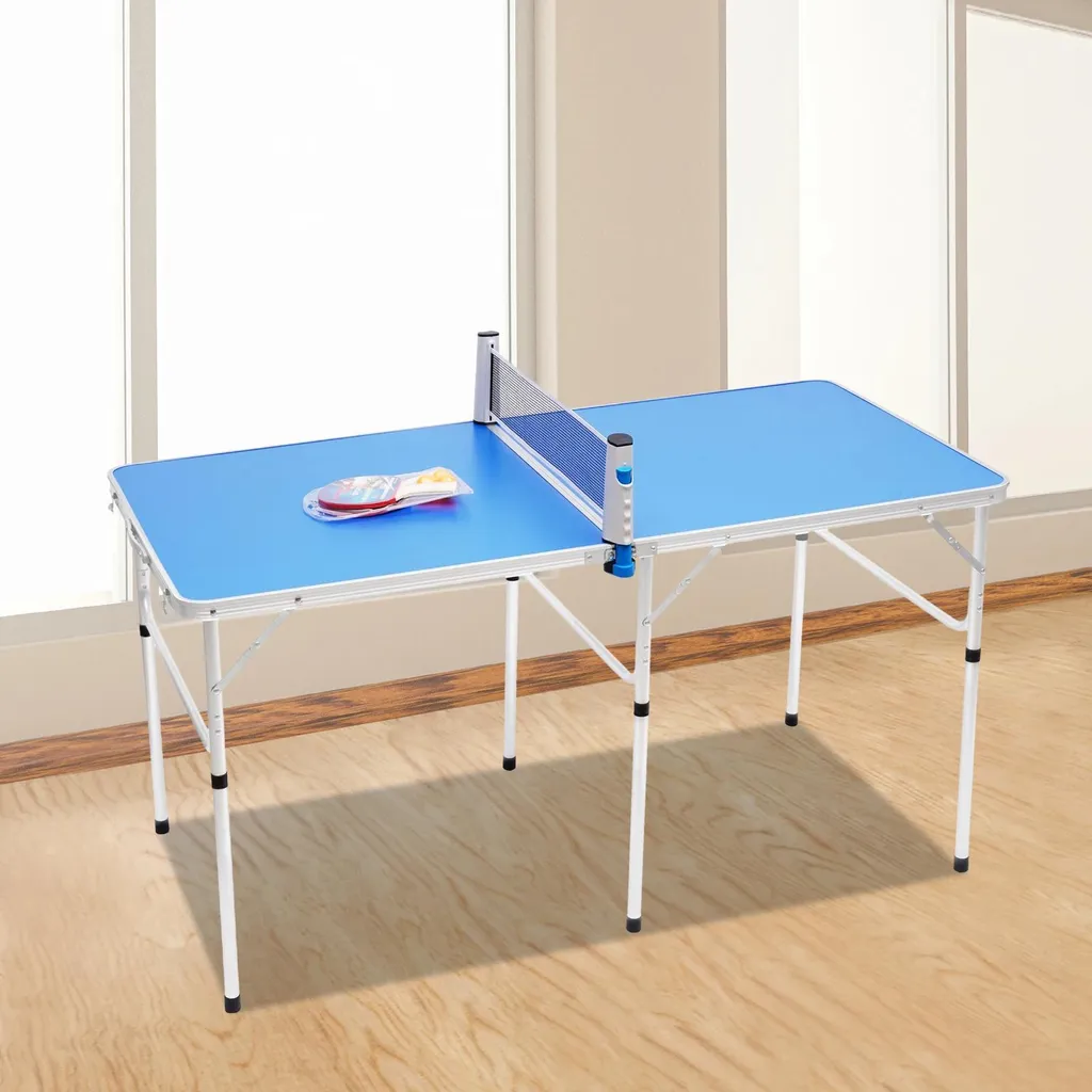 Mini Table de Tennis de Table Extérieure - Plateau Bleu MDF et Aluminium - 2
