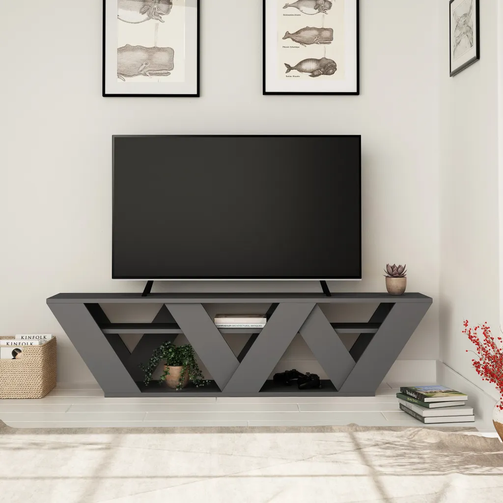 Porta TV GRIM Antracite | Design Scandinavo Robusto per Soggiorno