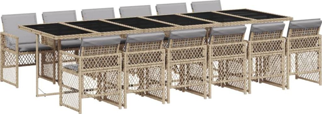 vidaXL 13-tlg. Garten-Essgruppe mit Kissen Beige Poly Produktbild 