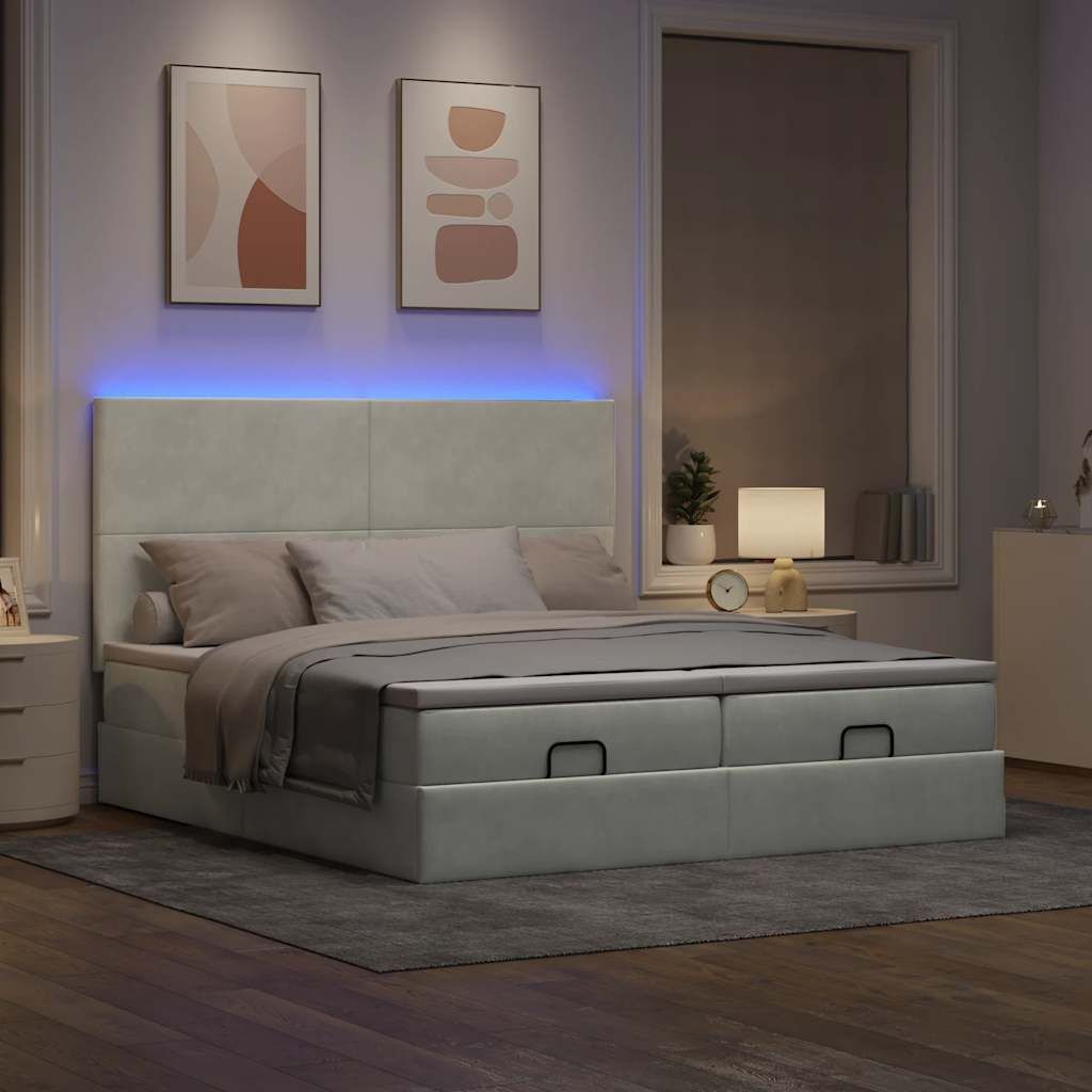 Maison Exclusive - Ottoman-Bett mit Matratzen & LEDs Hellgrau 160x200 cm Samt