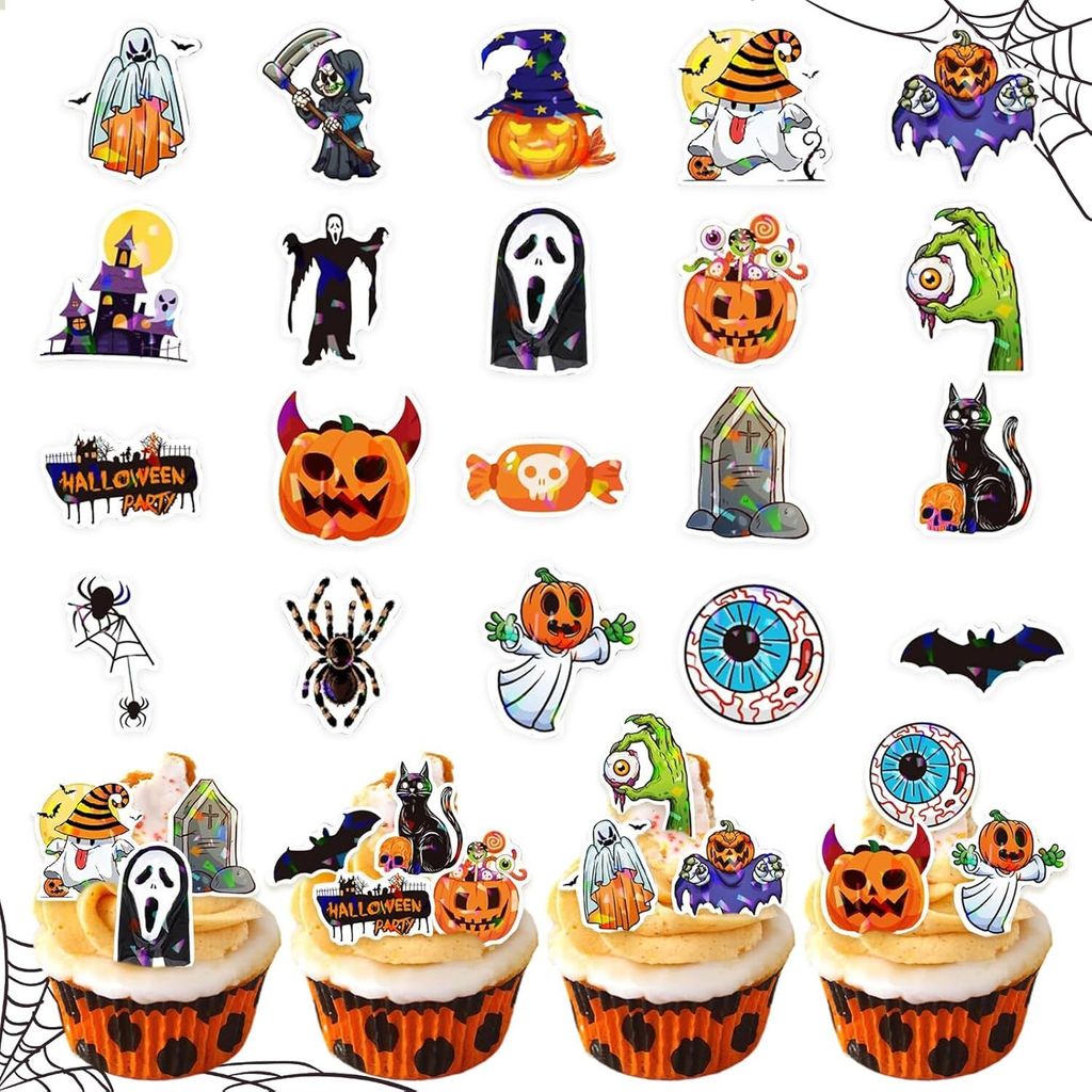 60 teiliges Set essbare Halloween Tortendeko,Flederm?use,Geister & Kš¹rbis Motive,Essbare Tortenaufleger fš¹r Kuchen,Muffins & Desserts,Hallowe...