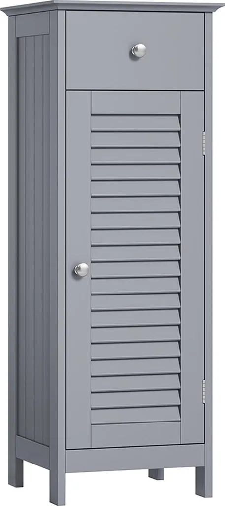 Armoire de salle de bains étroite avec tiroir et porte à lamelles - Blanc