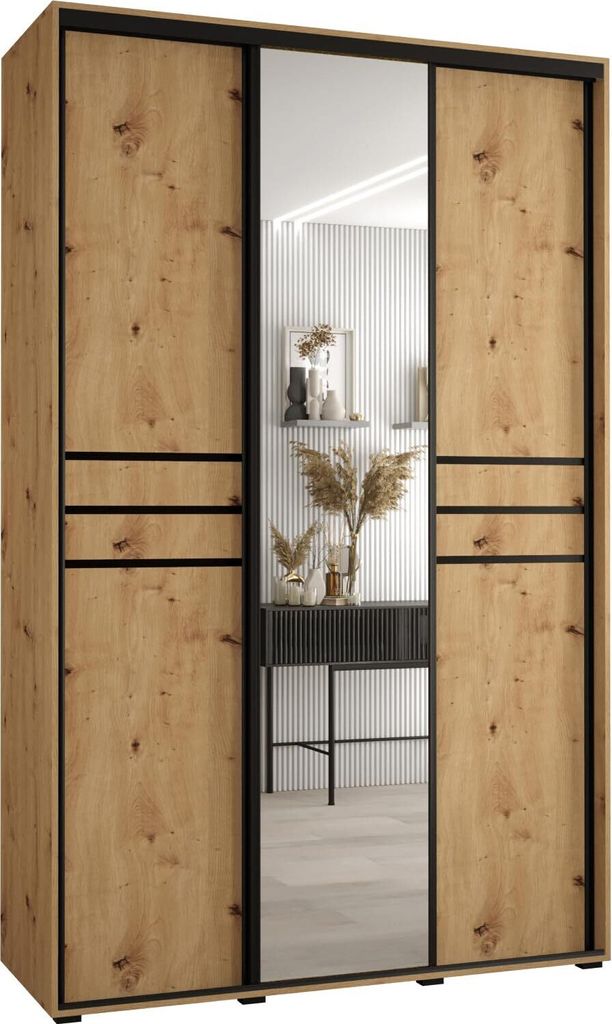 MEBLE KRYSPOL Davos 11 Schrank, drei Türen - 235,2x150x60 cm - Artisan Artisan Schwarz