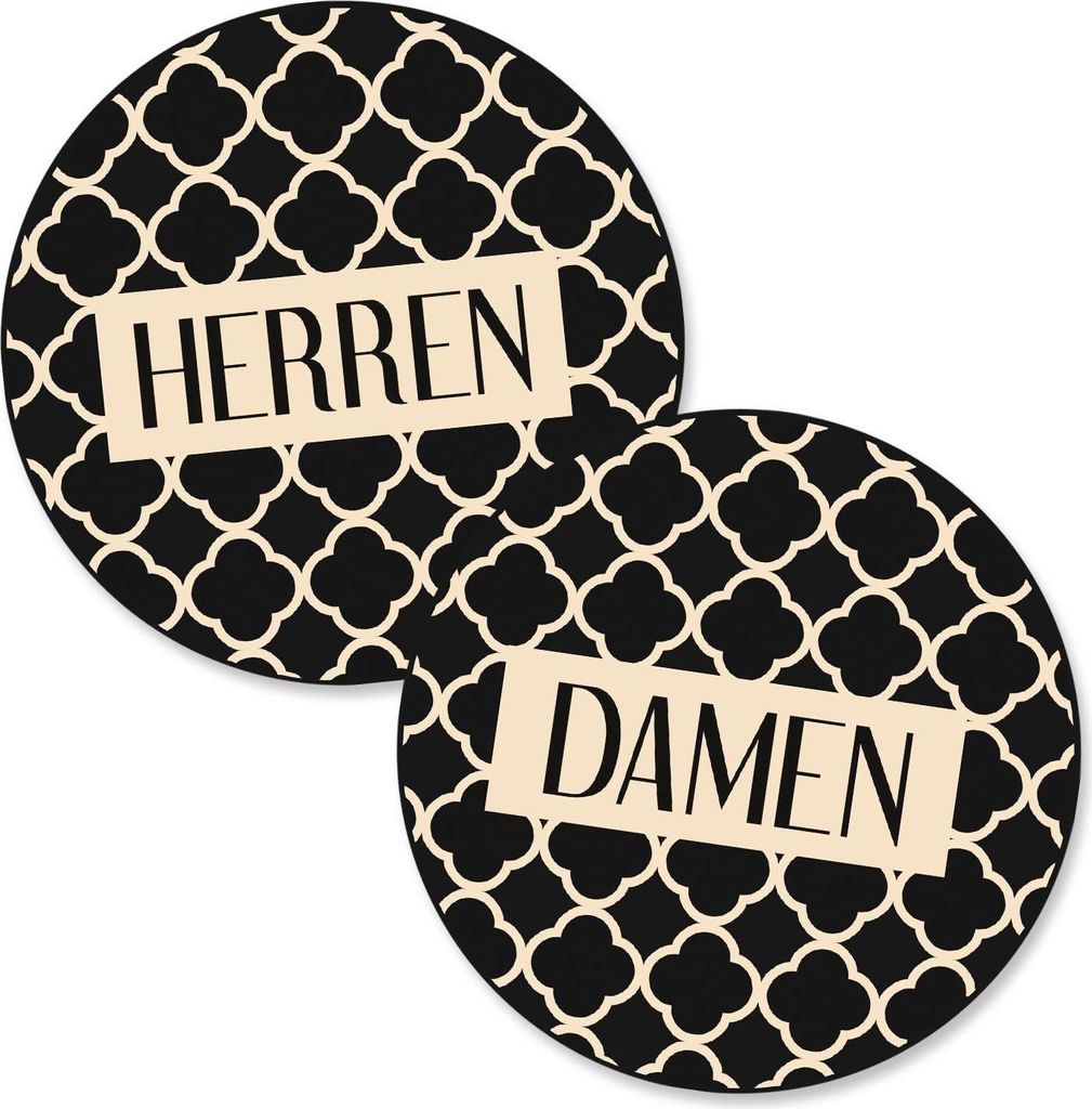 Badezimmer Türschild beige schwarz Set „Damen“ + „Herren“ in Tafelkreide-Optik (15,5 cm) mit Klebepads