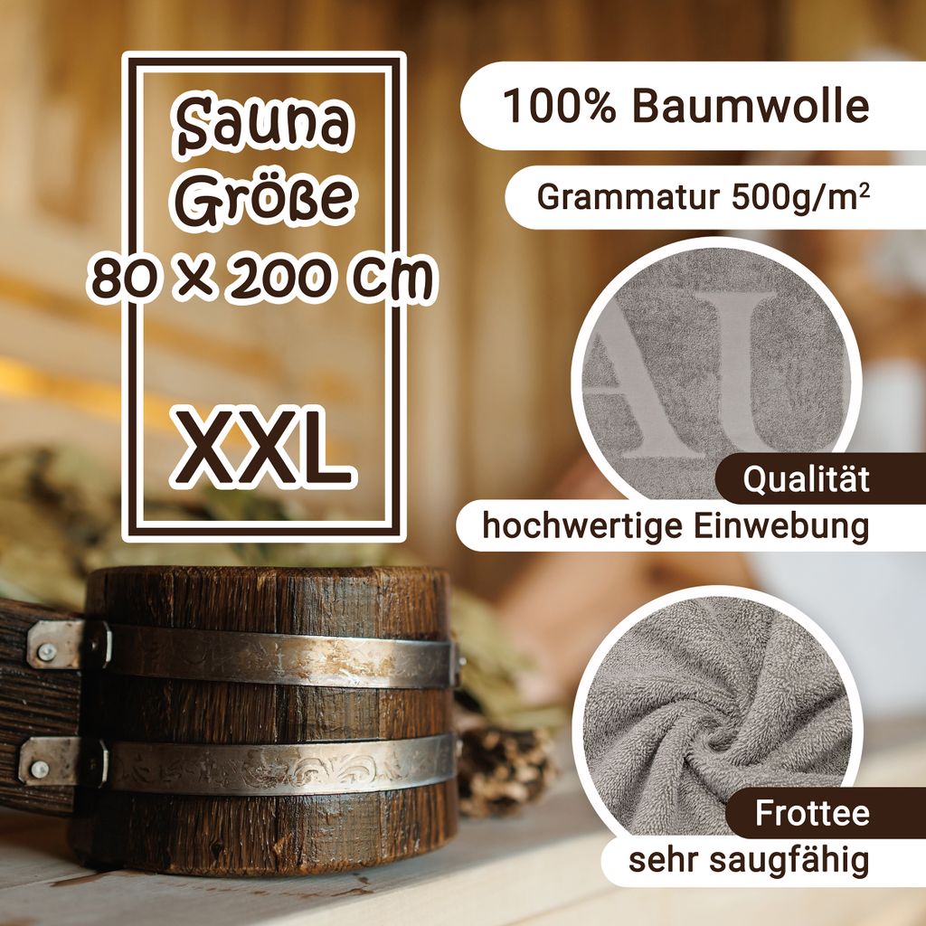 Saunatuch 80x200 cm saugstark 100% Baumwolle grau Produktbild 2