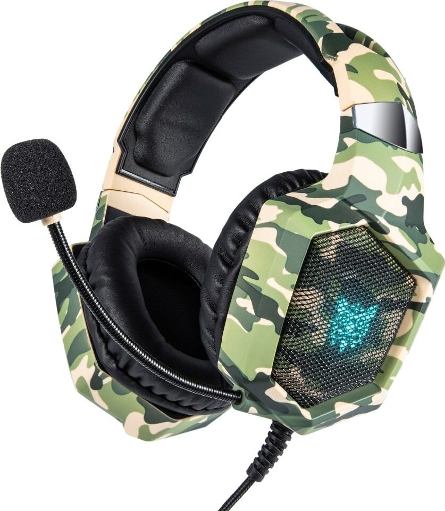 ONIKUMA K8 PS4 Headphones Camouflage Wired Headphones PC Gamer Stereo Gaming Headset with Microphone LED Lights for XBox One / Laptop, Grün&Gelb