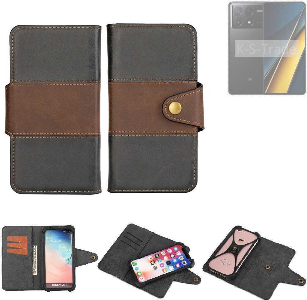 K-S-Trade Handyhülle Schutzhülle Hülle Bookstyle Wallet-Case kompatibel mit POCO X6 Pro 5g Bumper Rundumschutz schwarz-braun 1x
