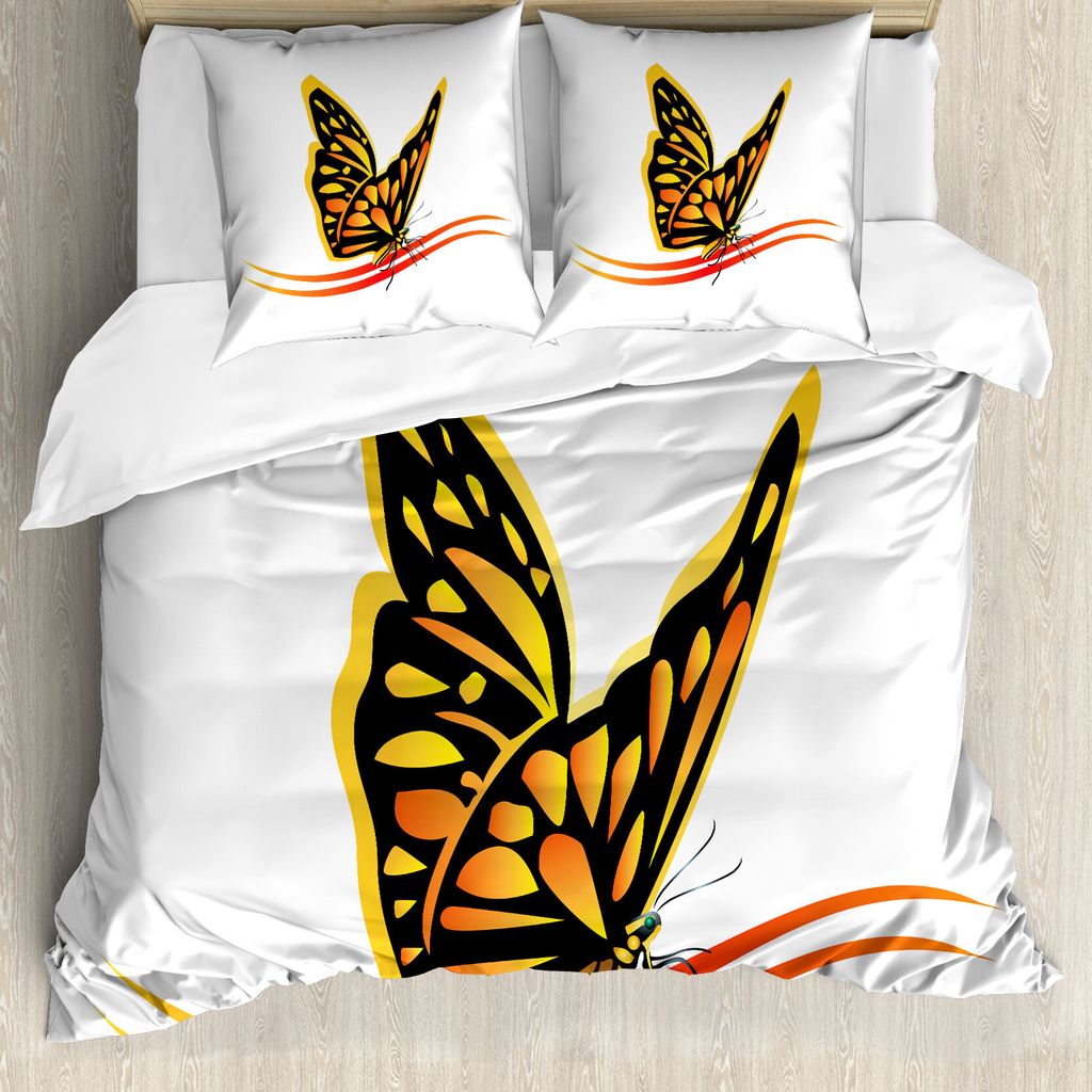 ABAKUHAUS Schmetterling Bettbezug Set für Einzelbetten, Empfindliche Frühlings-Motte Art, Milbensicher Allergiker geeignet mit Kissenbezug, 155 c...