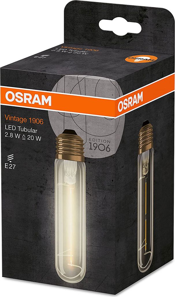 The image shows the packaging of an Osram LED tubular light bulb.
