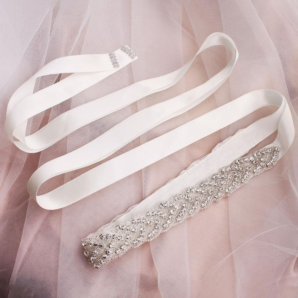 Elegantný biely opasok Bridal so zirkónmi pre nevesty Obrázok produktu 