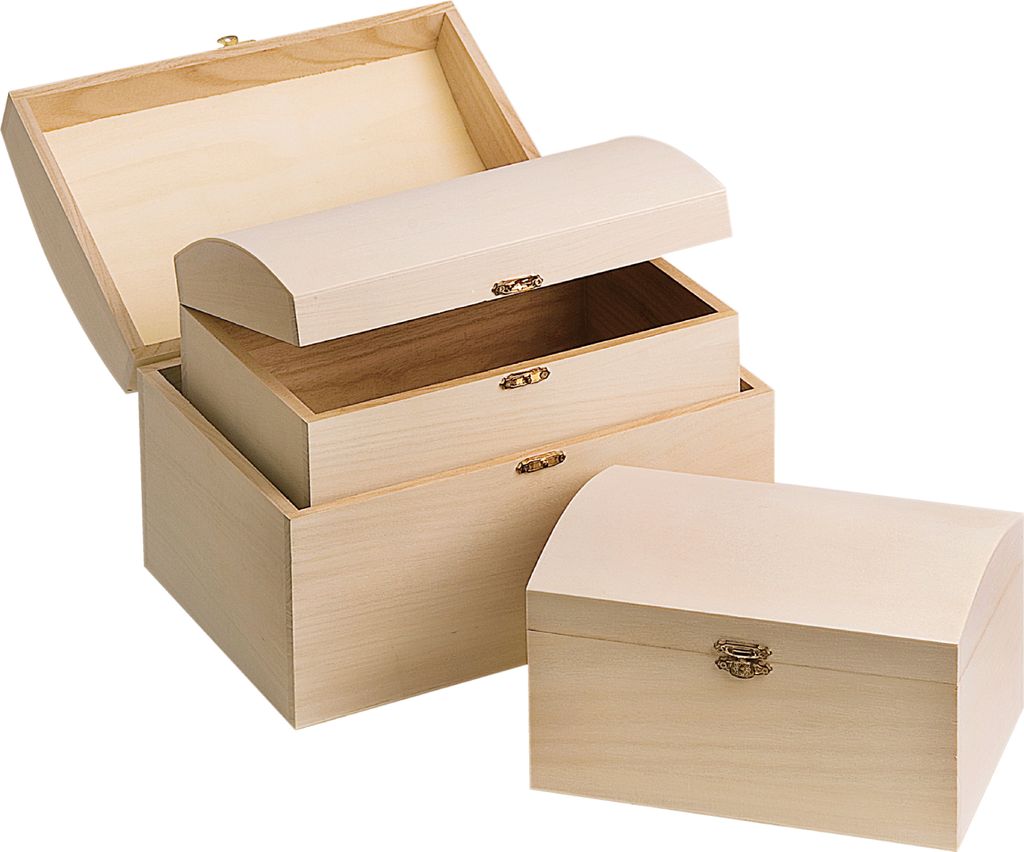 VBS Holztruhe 3er Set 20 bis 26 cm Aufbewahrungsboxen Produktbild 