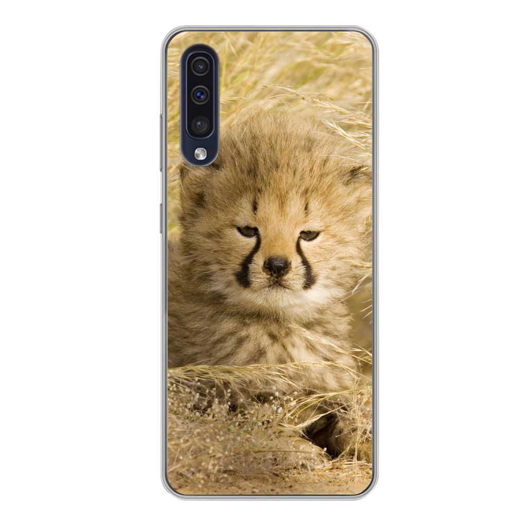 MuchoWow Handyhülle Schutzhülle Hülle für Samsung Galaxy A50 Gepard - Jung - Gras Silikon Softcase Handy Hülle - Mobiltelefonhülle
