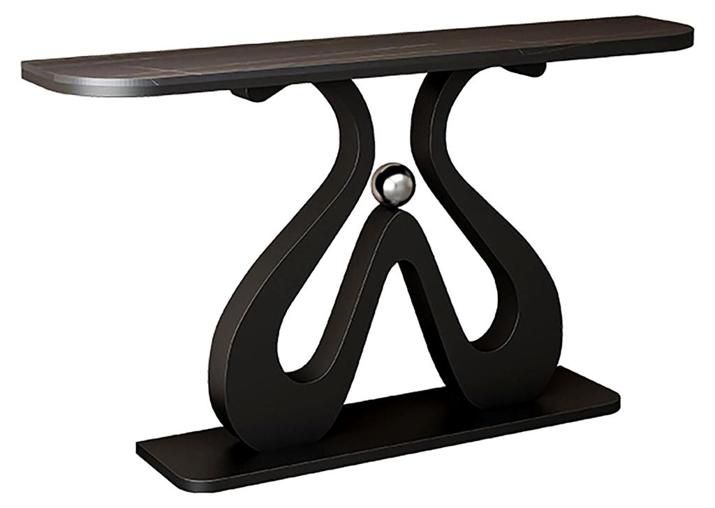 Konsolentisch mit Marmorplatte, schmal und lang, für Flur und Eingang, mit Metallbeinen, platzsparend (Schwarz Grau, 100x30x80cm)