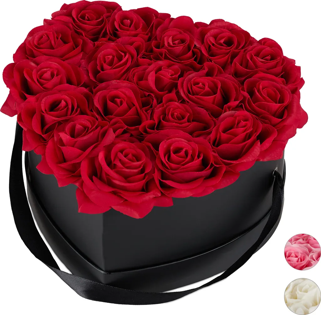 Roses qui ne fânent jamais : boîte cœur noire 18 fleurs sans entretien