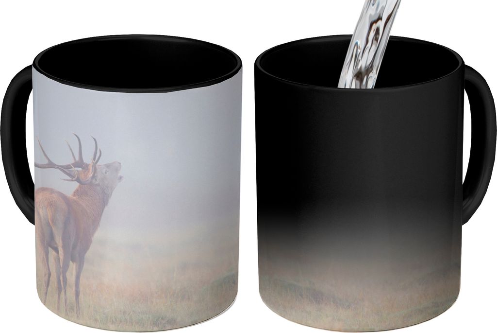 MuchoWow Zauber Tasse Zaubertasse Magic Hirsche - Gras - Nebel 350 ml Farbwechsel Becher Geschenk Geschenkidee - Magic-Tasse - Fototasse - Kerami...