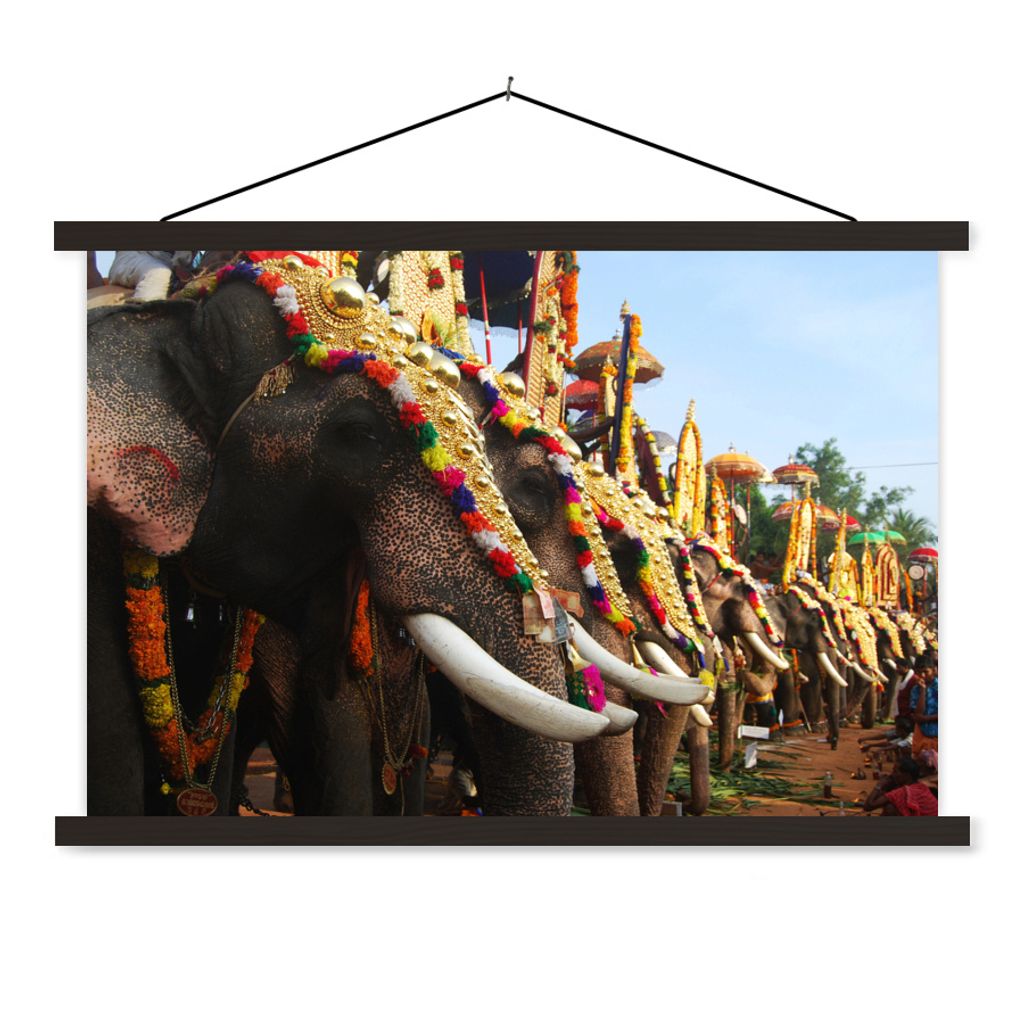 MuchoWow Textilposter Elefant - Parade - Tiere 150x100 cm mit schwarzem Rahmen - Schlafzimmer