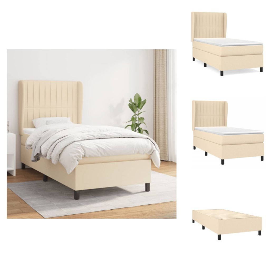 vidaXL Boxspringbett mit Matratze Creme 90x200 cm Stoff - Betten & Bettgestelle
