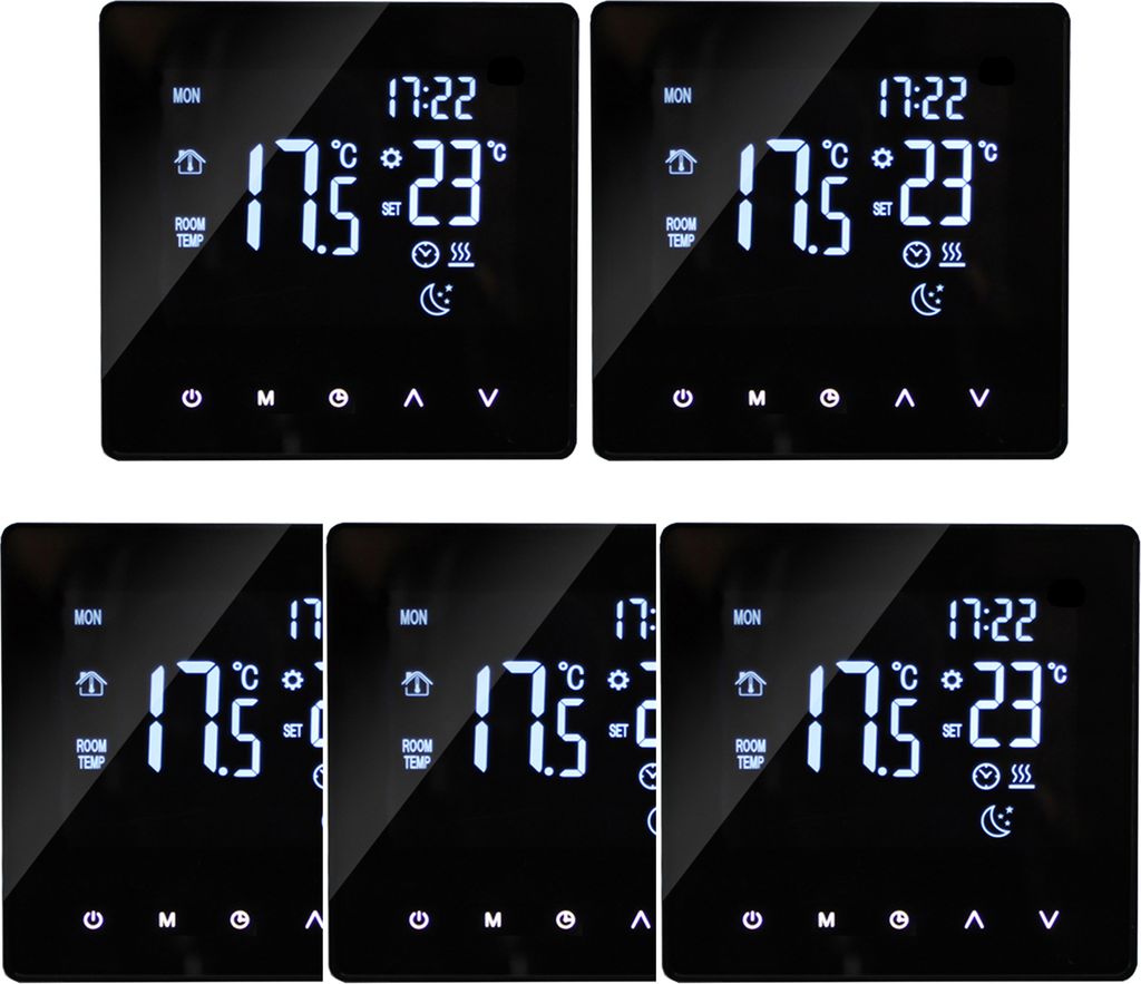 5X Smart Thermostat 3A Raumthermostat Wasserheizungsgeräte Fußbodenheizung, Touchscreen LCD-Display, programmierbare Untergrundheizung