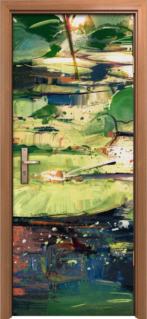 Türposter 80x200 cm Türaufkleber Türtapete Türfolie Klebefolie Gemälde mit Lotus blättern im Teich