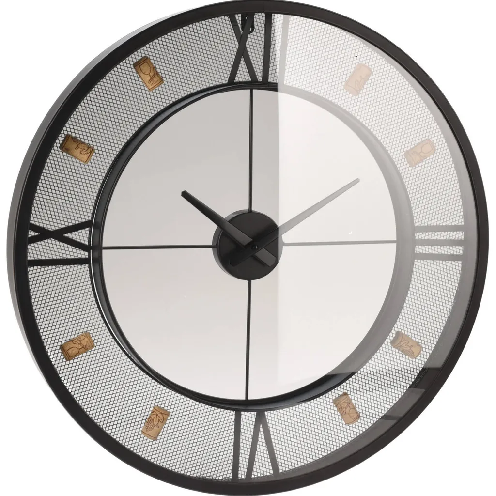Grande horloge murale de cuisine design minimaliste noir métal 57 cm