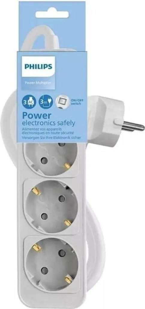Philips CHP2134G/10 Multipresa Design Bianco | 3 Prese Sicure Interruttore