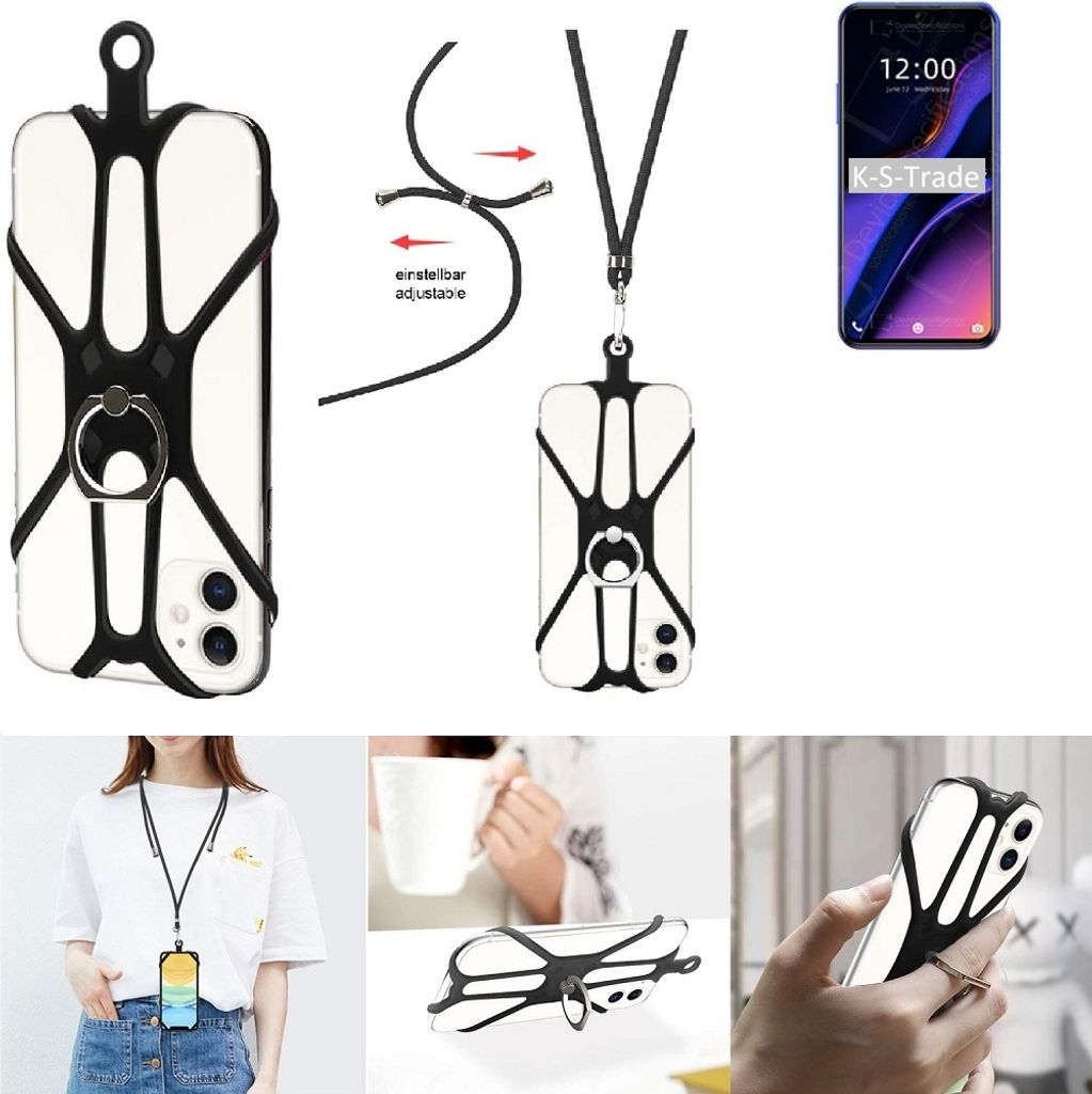 K-S-Trade 3in1 Handykette Handyband Handykordel Halsband Smartphone-Ring Handy-Ring kompatibel mit Doogee X95 Fingerhalterung Handyring Tischständer