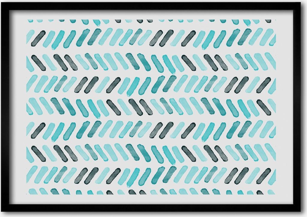 Bild - Bilderrahmen - 100 cm x 70 cm - MDF - Rahmen - Foto - Wandkunst blau herringbone