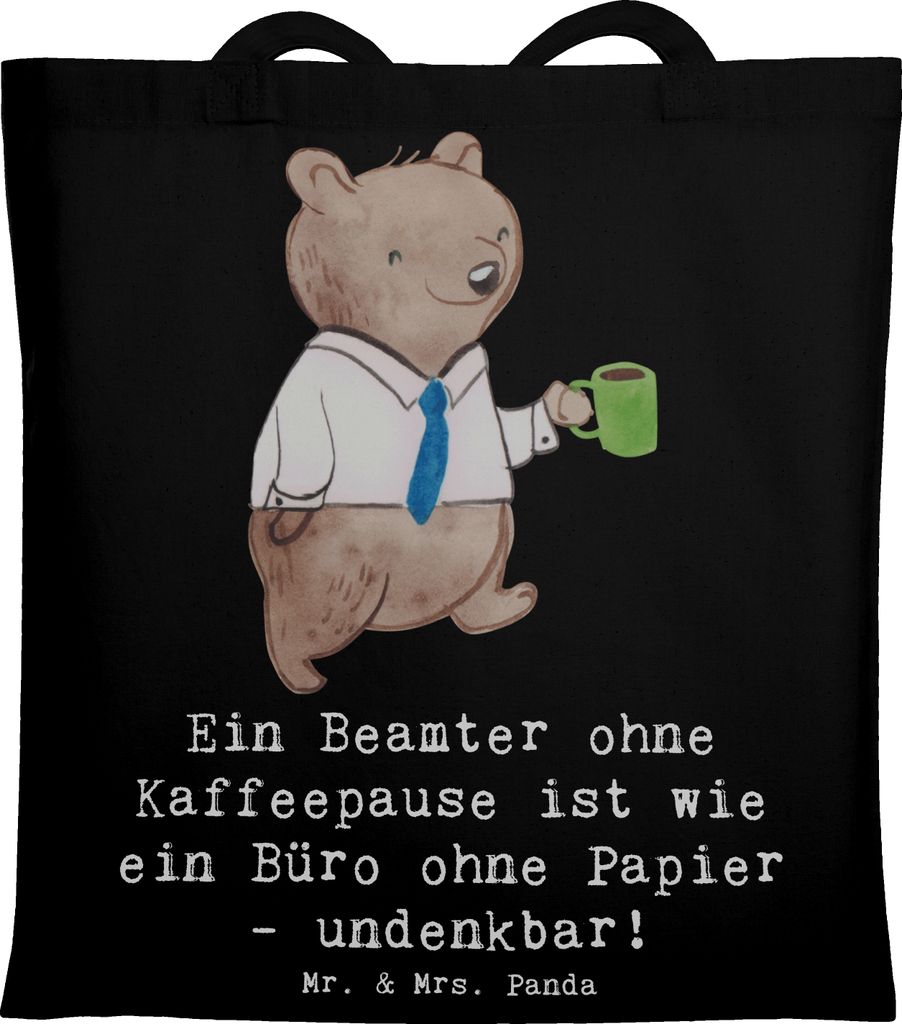 Mr. & Mrs. Panda Tote Bag Beamter Kaffeepause - Schwarz - Geschenk, Büchertasche, Büro, Einkaufstasche, Shopping Tasche, Berufe, Einsatz, Beruf, ...