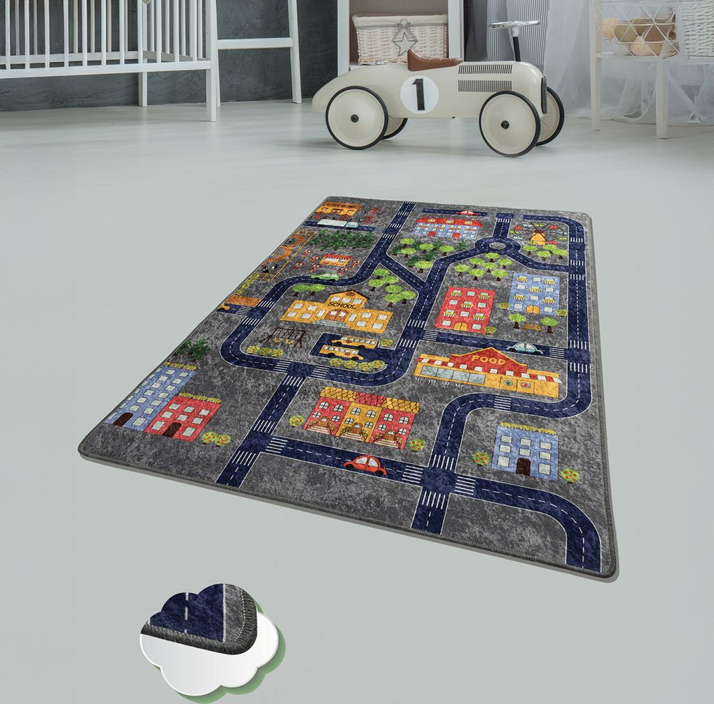 Bosdela Kinder- und Babyteppiche – Vielfältige Designvariationen für jeden Spielraum 100x160 cmSmall Town Grey