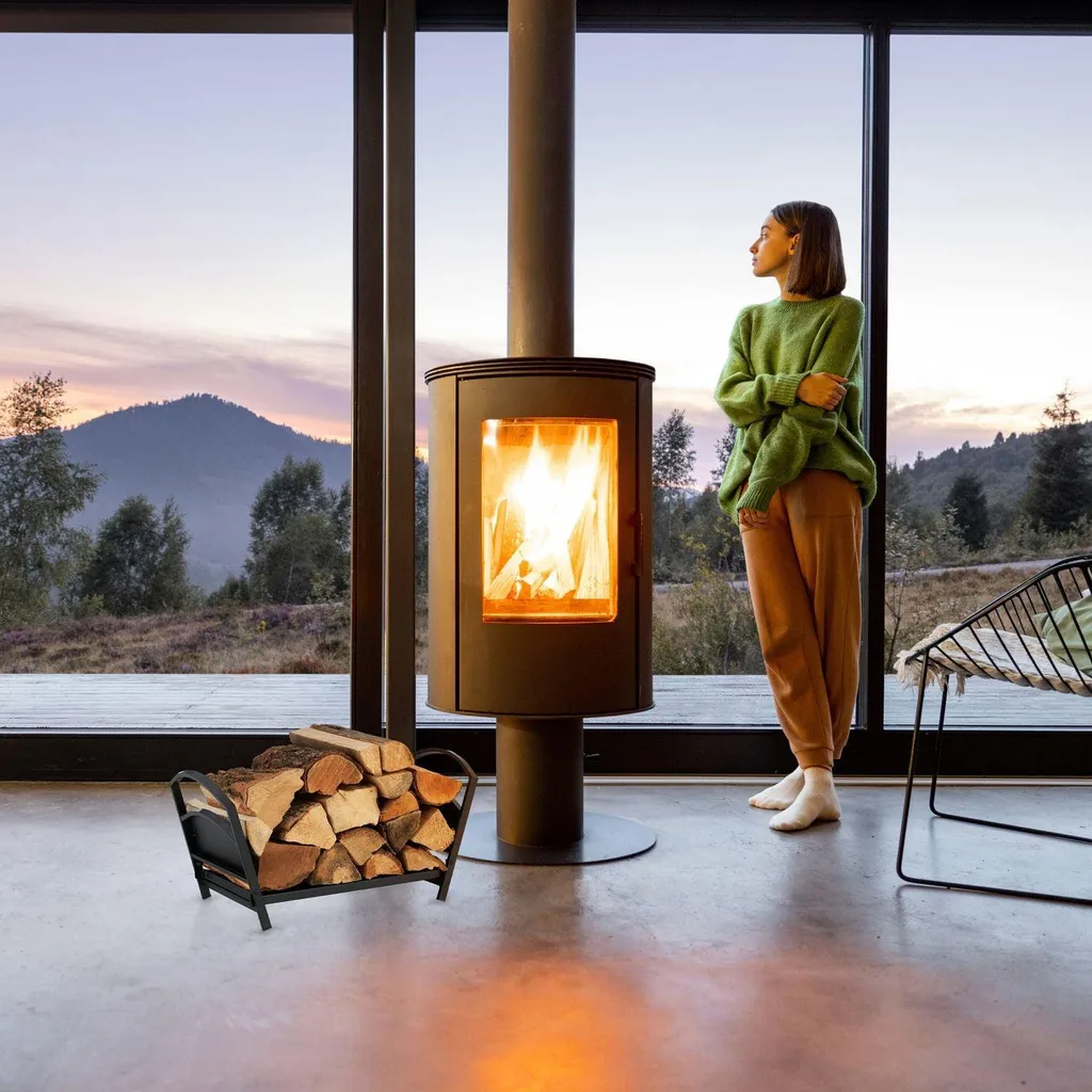 Range-bûches pliable en acier robuste pour cheminée et poêle à bois