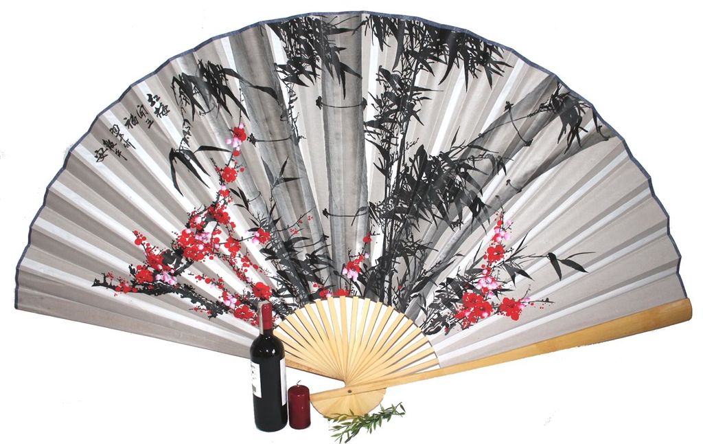055 Fächer 90/160 cm Bambus Asia China Deko Papier Wandfächer groß