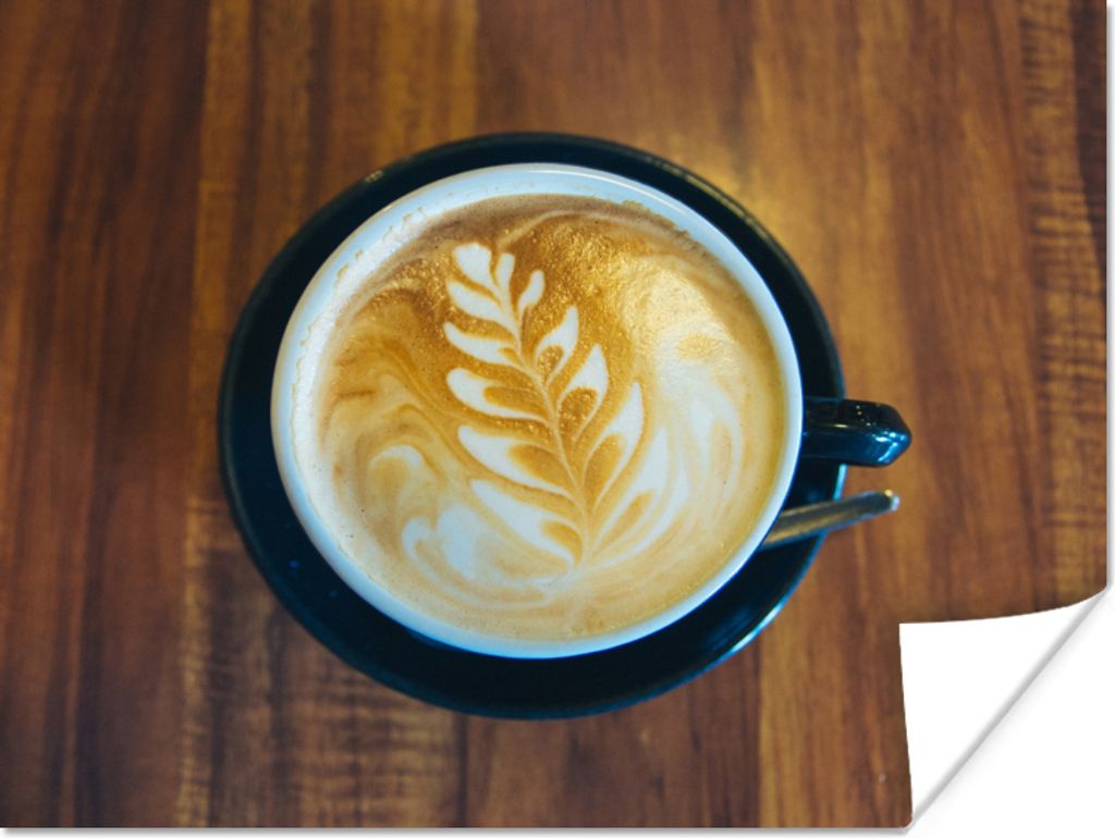 MuchoWow Poster Kaffee - Tisch - Holz 80x60 cm - Kunst für zu Hause