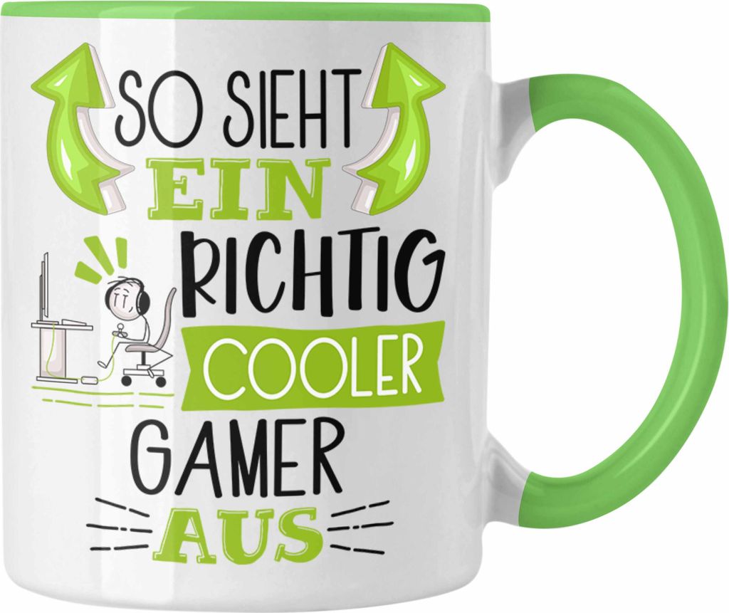 Trendation - So Sieht Ein Richtig Cooler Gamer Aus Geschenk Tasse Lustiger Spruch Geschenkidee (Grün)