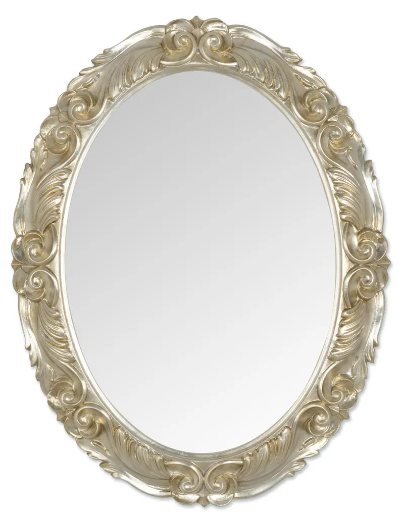 Miroir Mural Ovale MO.WA 68 x 88 cm en Feuille d'Argent Style Baroque