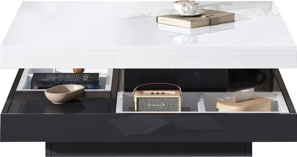 Table Basse Pivotante à 360 Degrés avec Compartiment de Stockage Blanc - 7